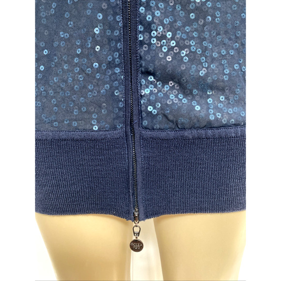 Patrizia Pepe Sera Cardigan Sweater Sequin Wool Silk Long Sleeve Navy Blue Zip S - Picture 6 of 8